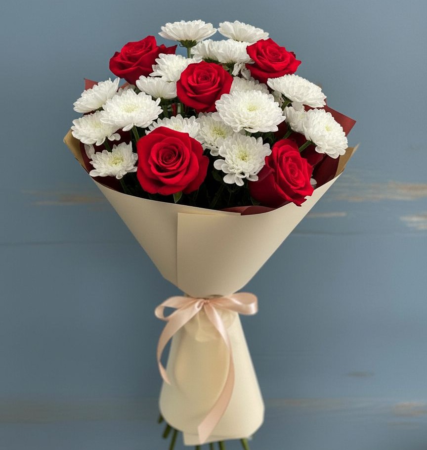 Букет цветов из: Розы и Хризантемы в Верхнебаканский