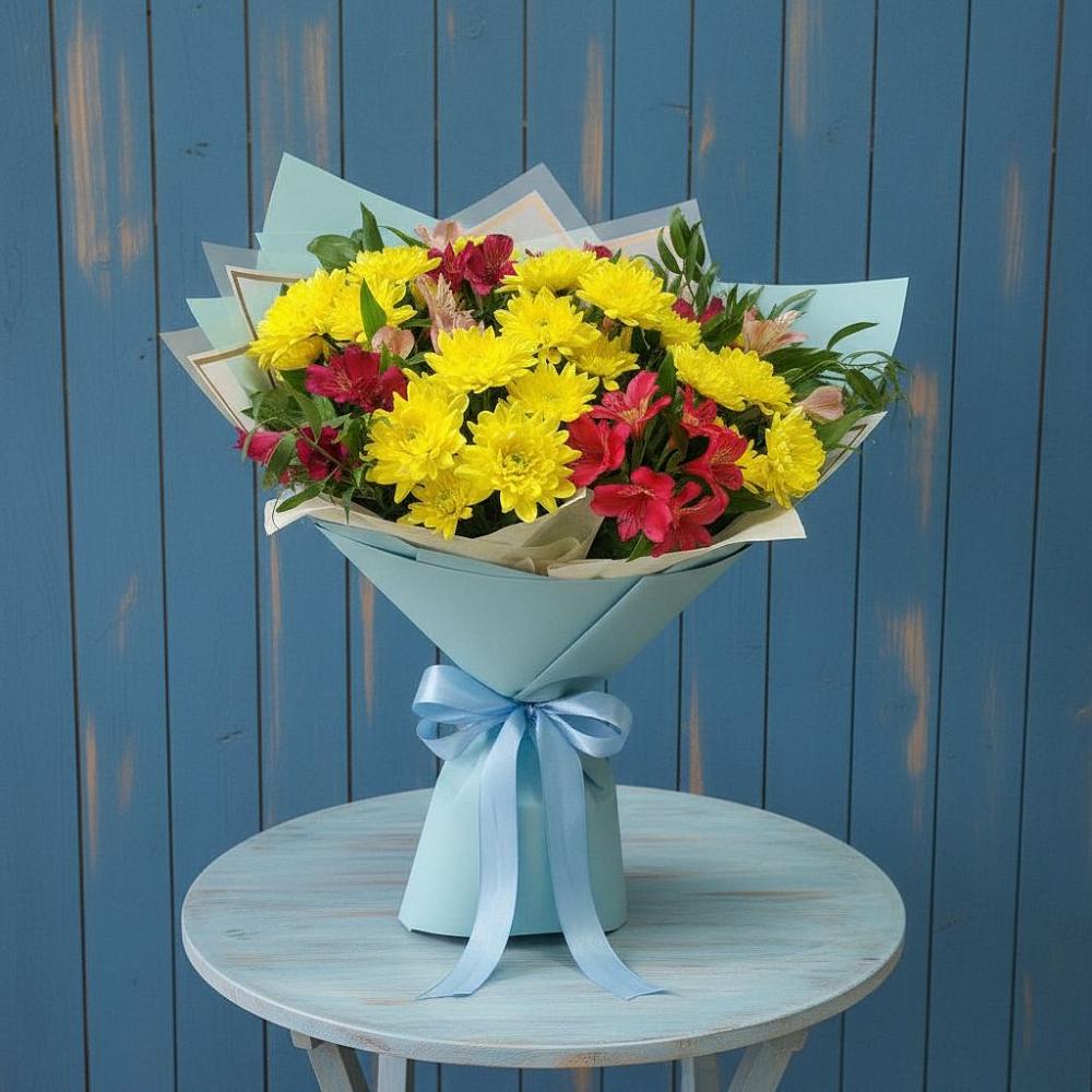 Букет цветов из: Альстромерии и Хризантемы в Верхнебаканский