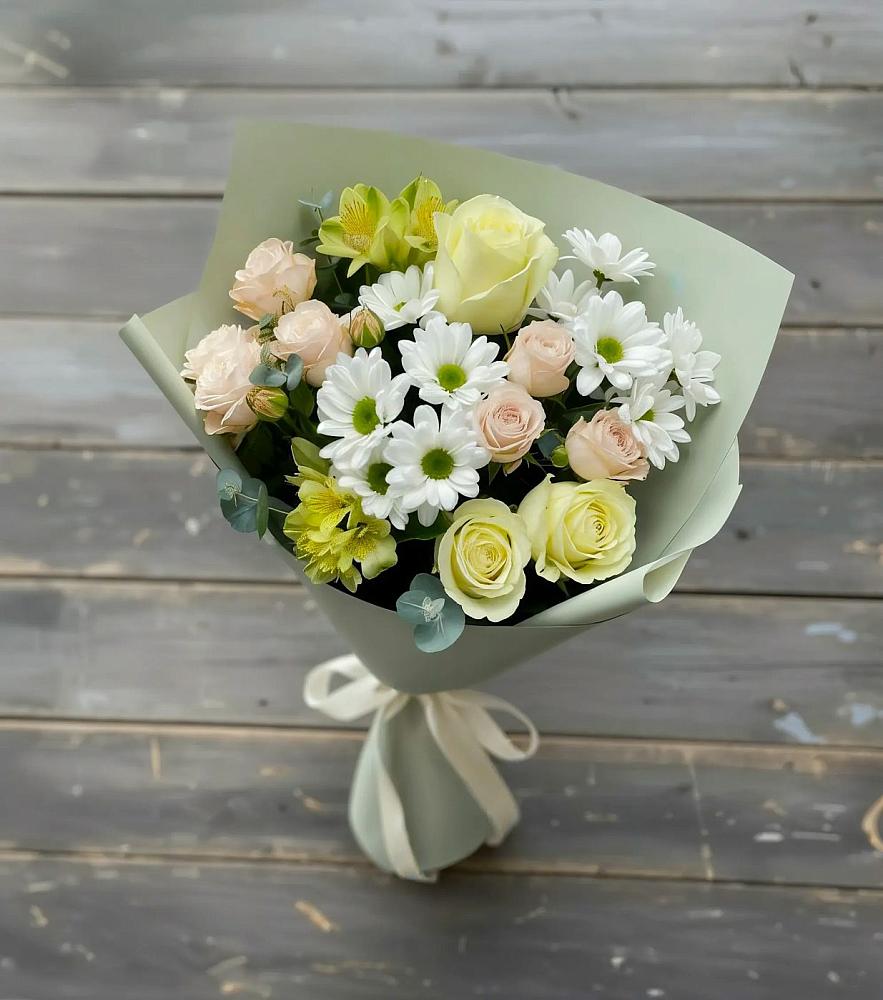 Букет цветов из: Альстромерии, Розы и Хризантемы в Верхнебаканский