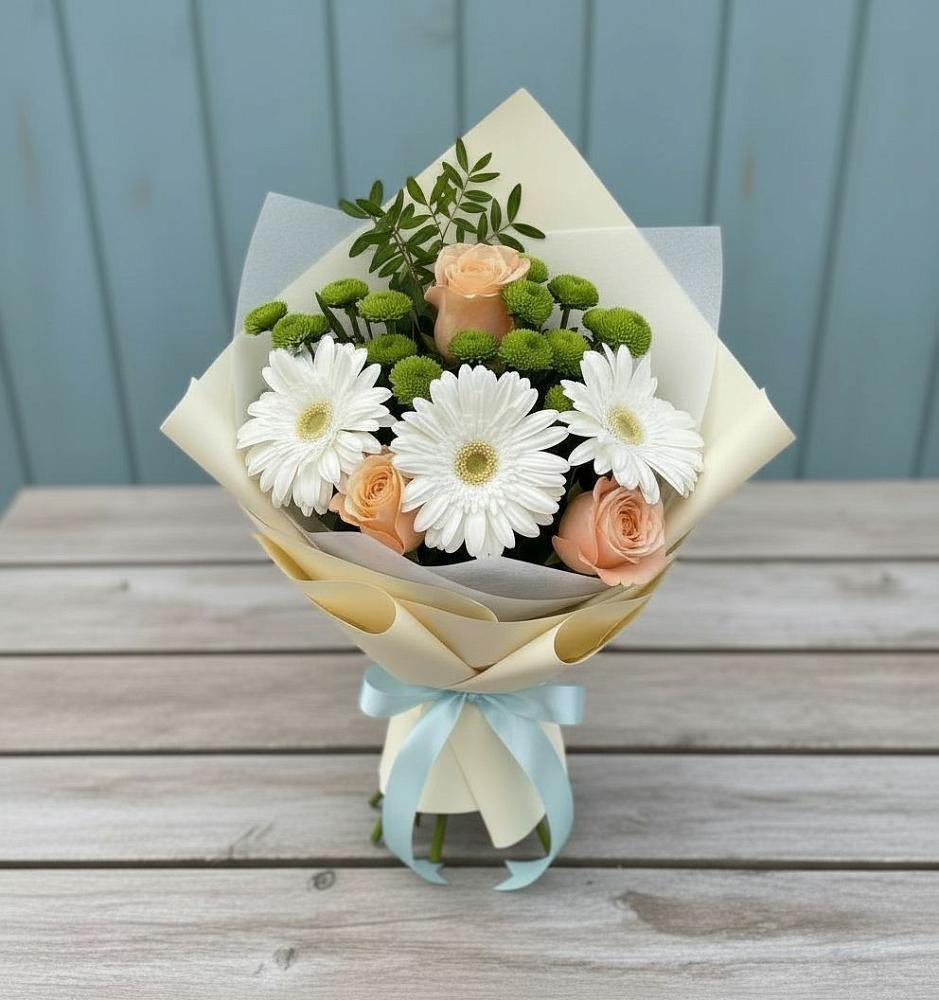 Букет цветов из: Герберы, Розы и Хризантемы в Верхнебаканский