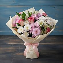 Букет цветов из:  Хризантемы, Альстромерии и Розы в Верхнебаканский