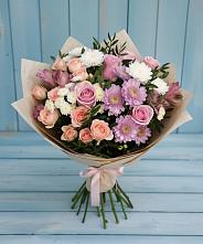 Букет цветов из:  Хризантемы, Розы и Альстромерии в Верхнебаканский