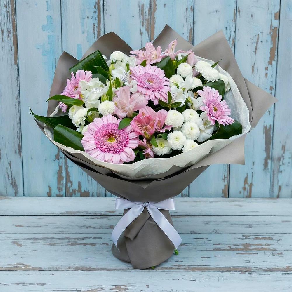 Букет цветов из: Герберы, Альстромерии и Хризантемы в Верхнебаканский