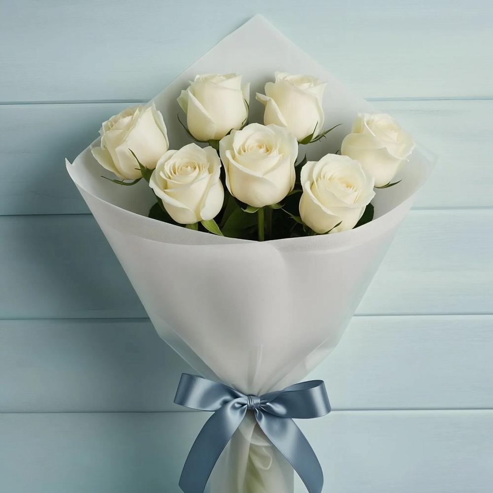 Букет 7 Белых роз Эдлесс Лав в Верхнебаканский